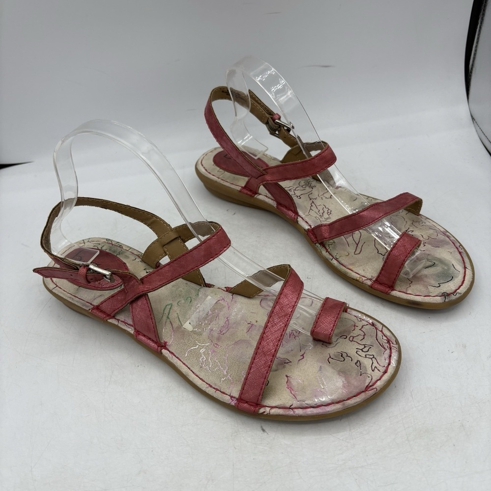Born BOC Sandals Womens Size 10 M Flat Toe Loop Strappy Ankle Slingback Red